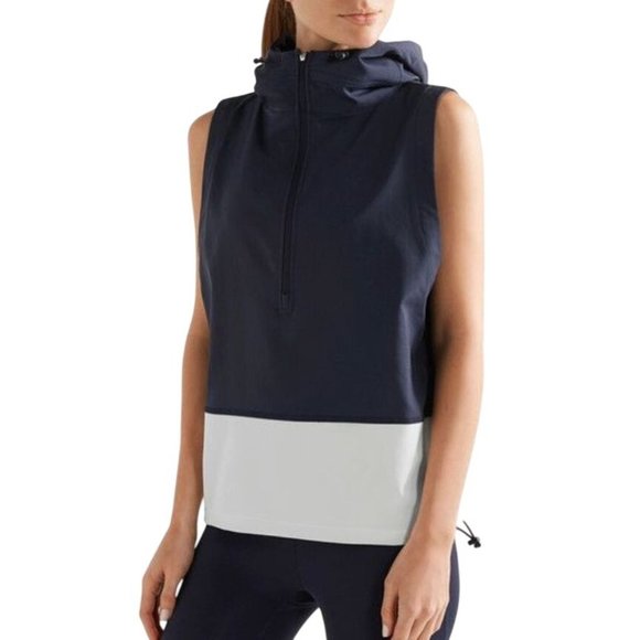 Tory Sport Jackets & Blazers - Tory Sport Women's Midnight Blue/White Hooded Running Performance Vest Size XL